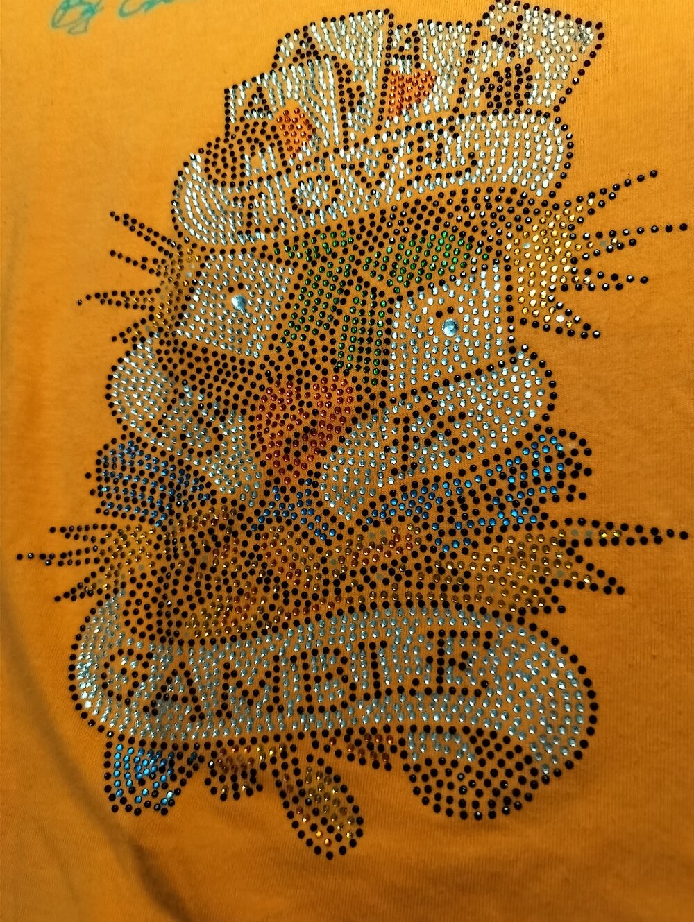 Vintage Ed Hardy Orange Graphic Tee with Rhinestone Gamble Motif - XL - Picture 3 of 9